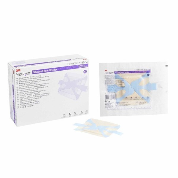 3M Tegaderm Foam Dressing 4 X 4 Inch With Border Film Backing Silicone Adhesive Square Sterile, 10PK 90641 - main